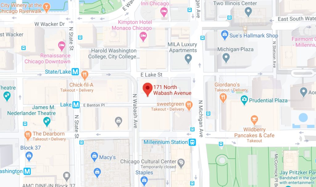A map of the neighborhood around 171 North Wabash in downtown Chicago's Loop