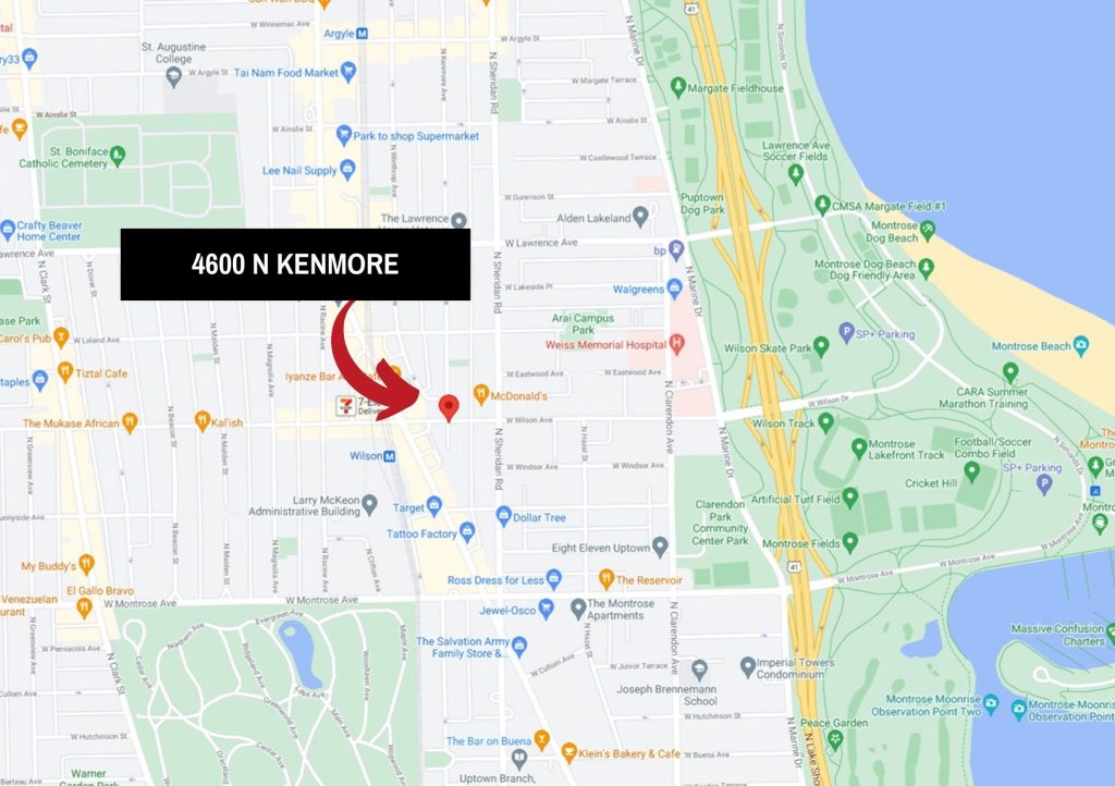 The neighborhood map around 4600 N Kenmore in Chicago's Uptown neighborhood