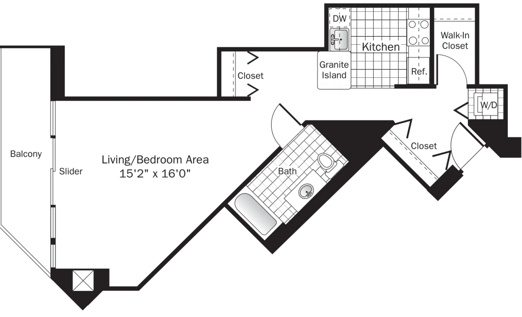 A Grand Plaza Apartments studio apartment floor plan