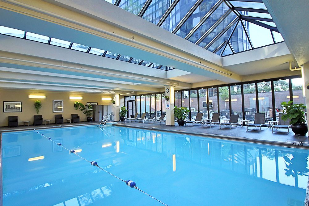 A view of the indoor pool at North Harbor Tower Apartments in Chicago's Lakeshore East neighborhood