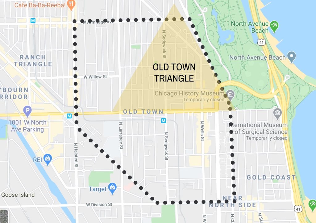 Map of Chicago's Old Town neighborhood and Old Town Triangle