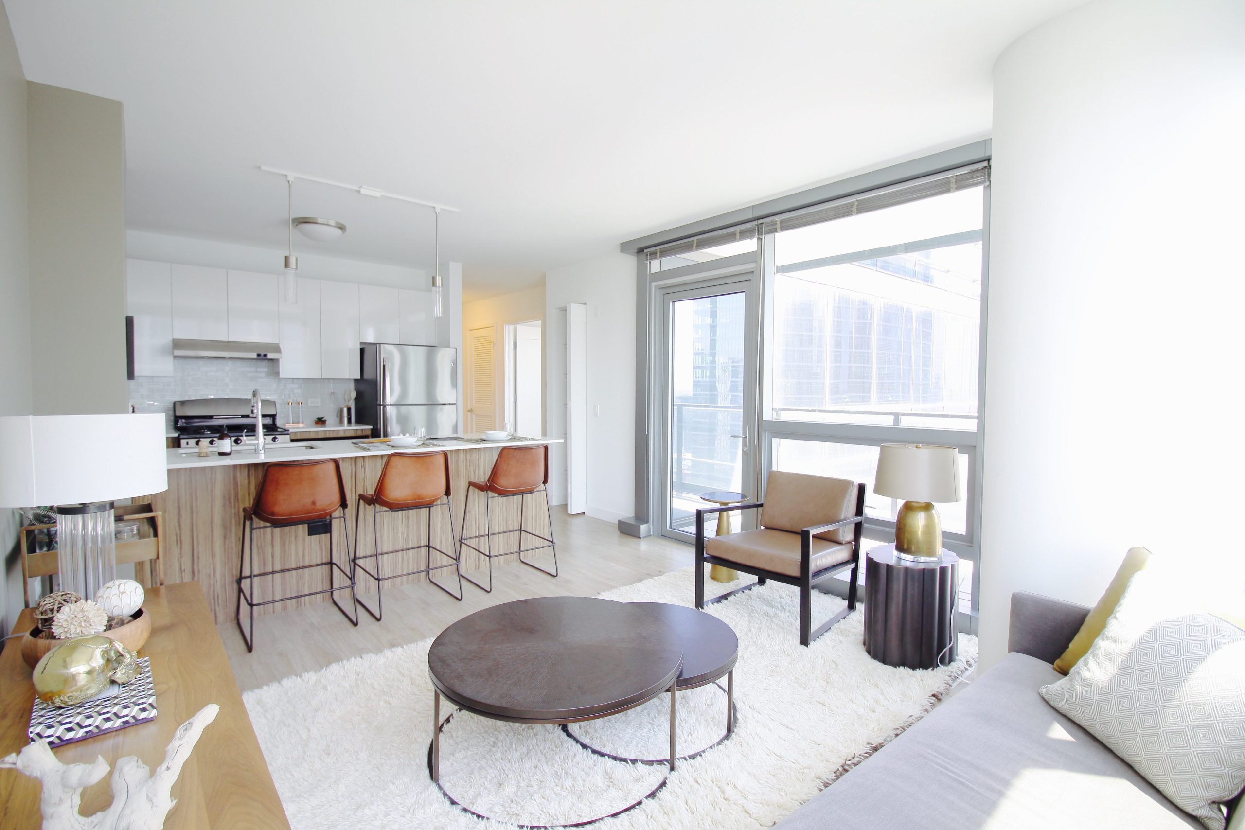 A view of open concept living in Wolf Point West in Chicago