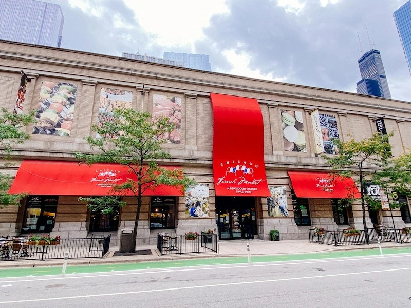 Chicago's French Market during the day time, located in Fulton River District's neighorhood.